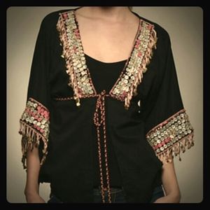Lotta Stensson Sequin Gypsy Kimono Fringe Top Vintage Y2K
